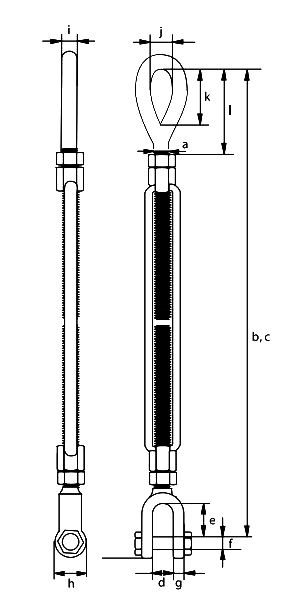 green pin turnbuckle jaw eye dimensions